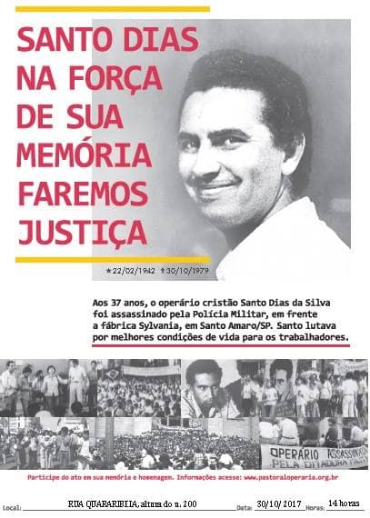 Imagem artigo do jornal da época sobre "Santo Dias na força de sua memória faremos justiça"