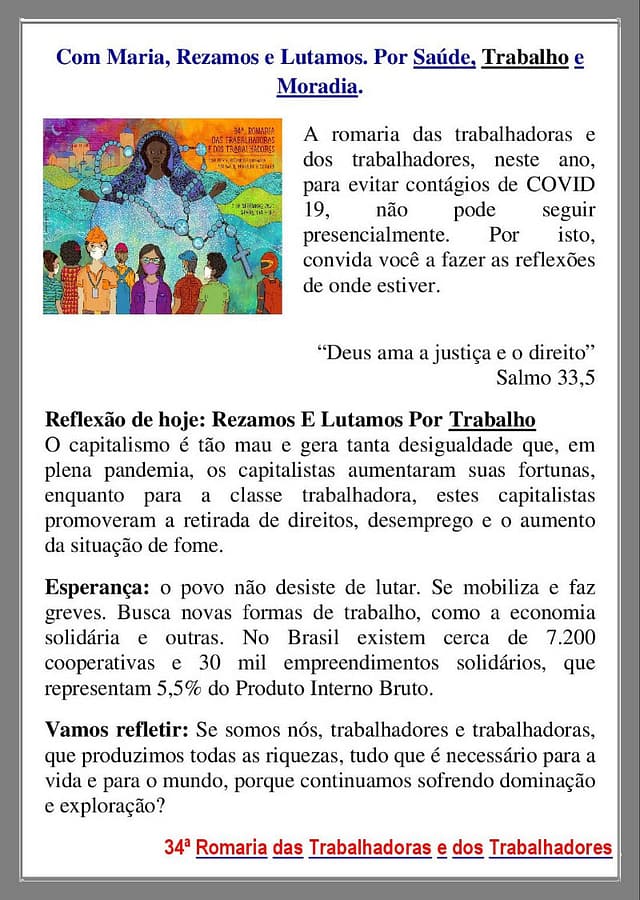 COM MARIA, REZAMOS E LUTAMOS. POR SAÚDE, TRABALHO E MORADIA